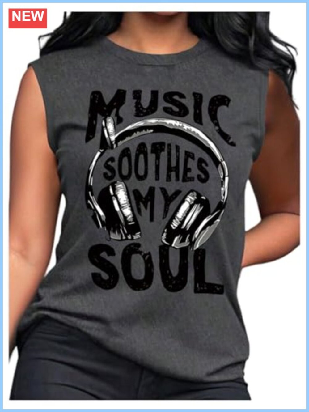 Womens Letter Graphic Crew Neck Sleeveless Tank Top Summer Casual